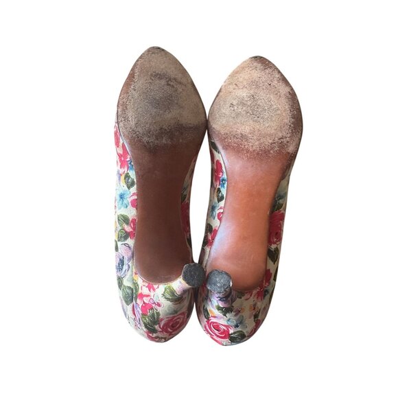Vintage 1950s David Evins Floral Print Pumps 50s 60s Heels Size 8 AAA Narrow - Picture 9 of 16